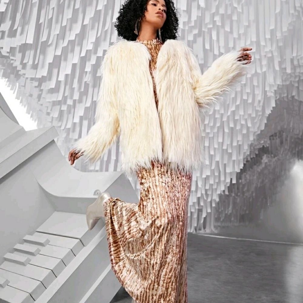Solid Open Front Fuzzy Coat - Picture 9 of 11